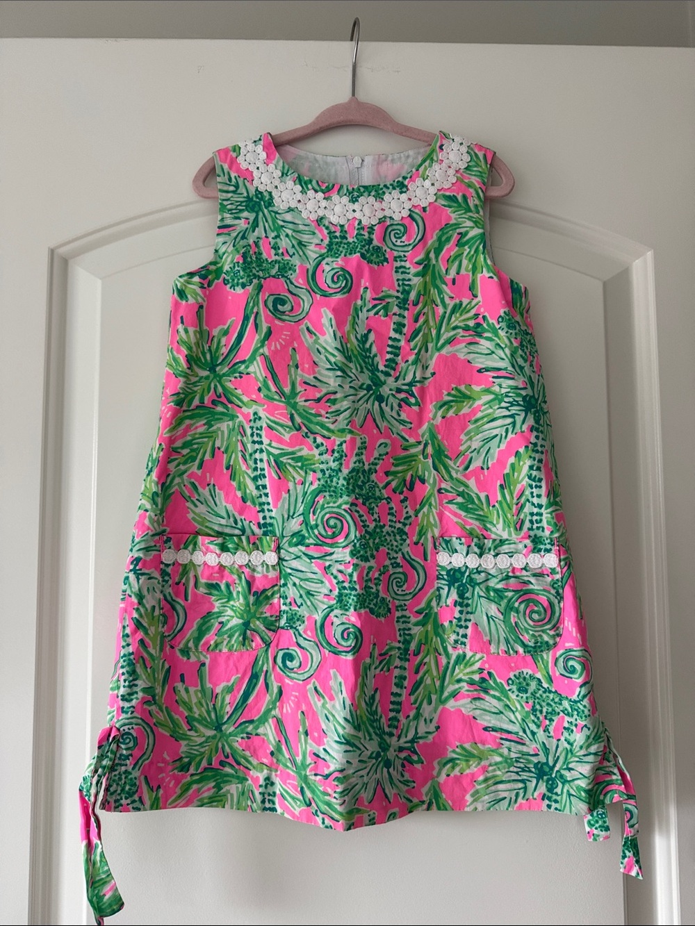 Lilly Pulitzer Pink & Green Tropical Shift Dress with Lace Accents